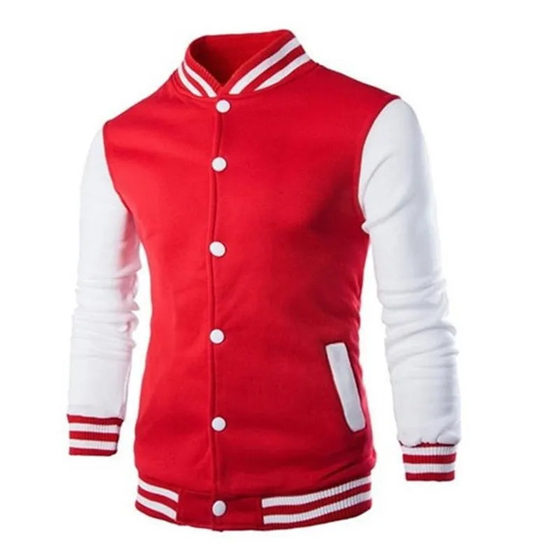 Wine Red Varsity Jacket Men Slim Fit
