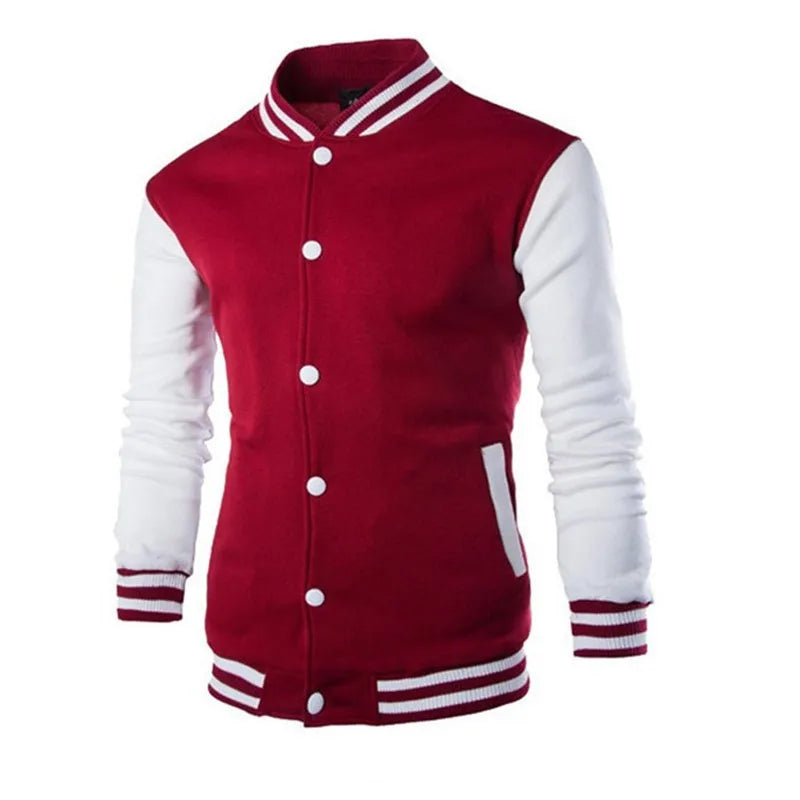 Wine Red Varsity Jacket Men Slim Fit