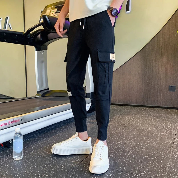 Men Summer Cargo Pants Tapered Casual Nine Point Pants