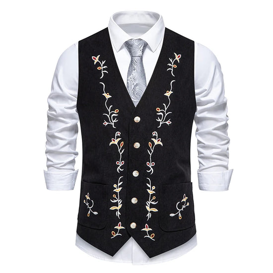 Vintage Embroidered Corduroy Vest Men