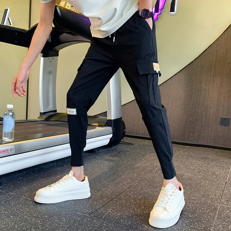 Men Summer Cargo Pants Tapered Casual Nine Point Pants