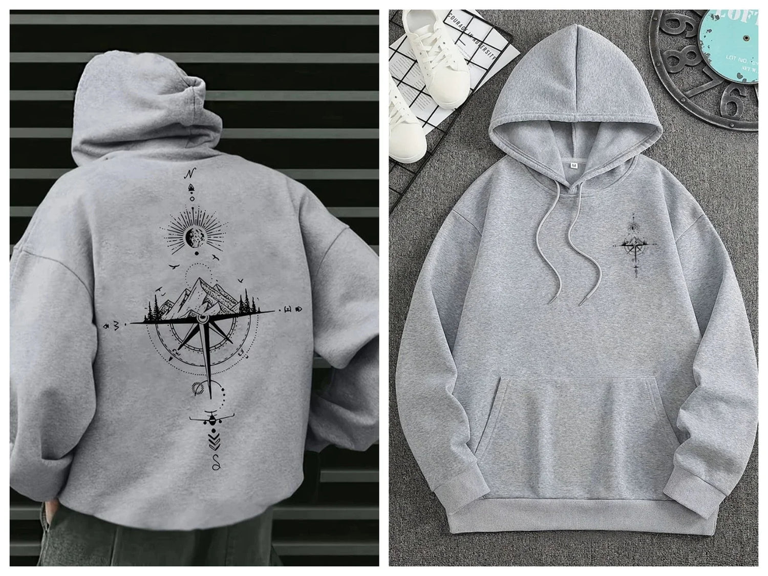 Mens Compass Streetwear Hooded Sweatshirt