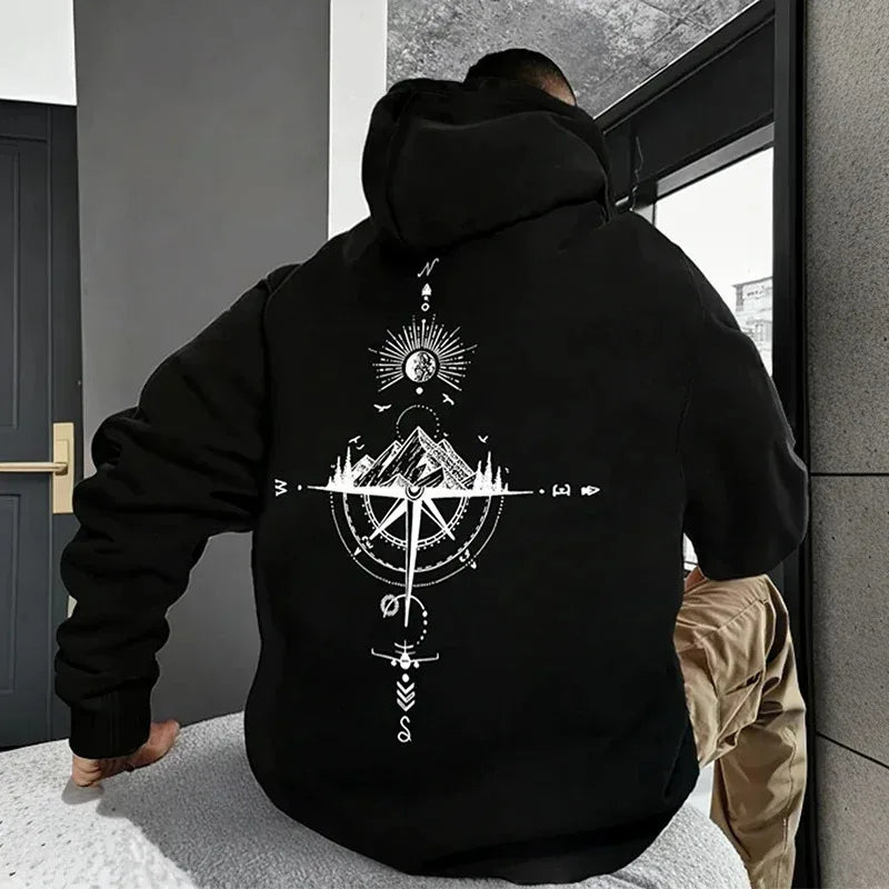 Mens Compass Streetwear Hooded Sweatshirt