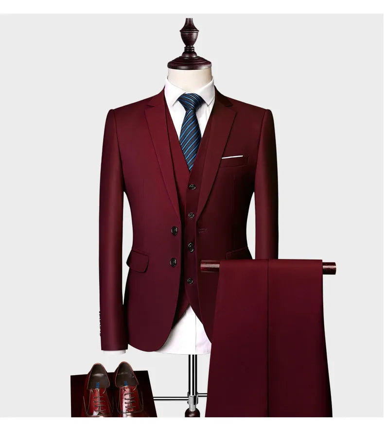 Men Slim Fit Luxury 3 Piece Wedding Suit Set Mens