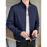 Mens Stand Collar Zip-Up Blazer Jacket