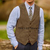 Men Suede Faux Leather Work Vest Utility Layering Vest