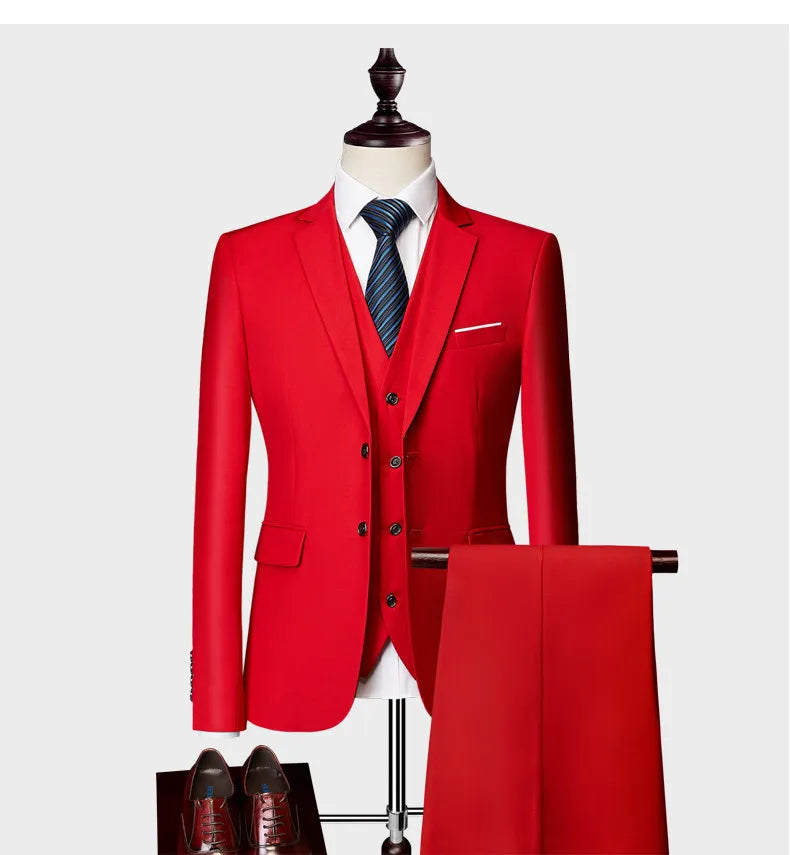 Men Slim Fit Luxury 3 Piece Wedding Suit Set Mens