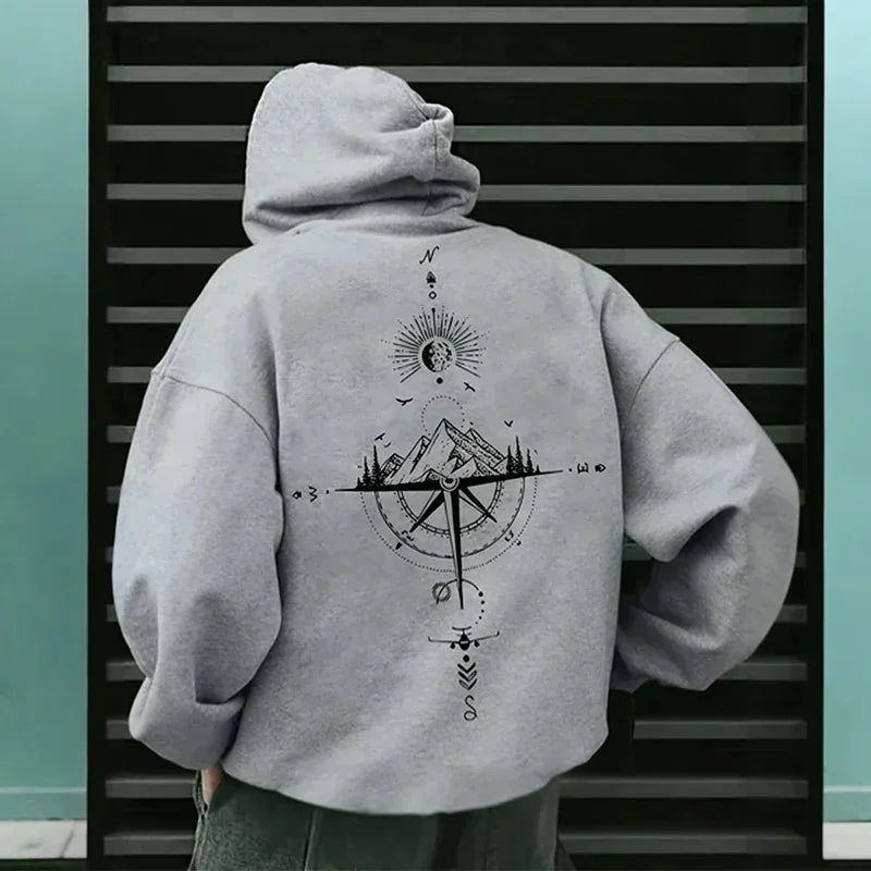 Mens Compass Streetwear Hooded Sweatshirt