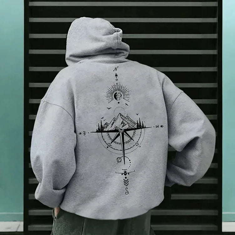 Mens Compass Streetwear Hooded Sweatshirt
