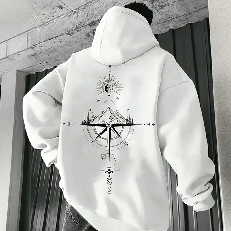 Mens Compass Streetwear Hooded Sweatshirt