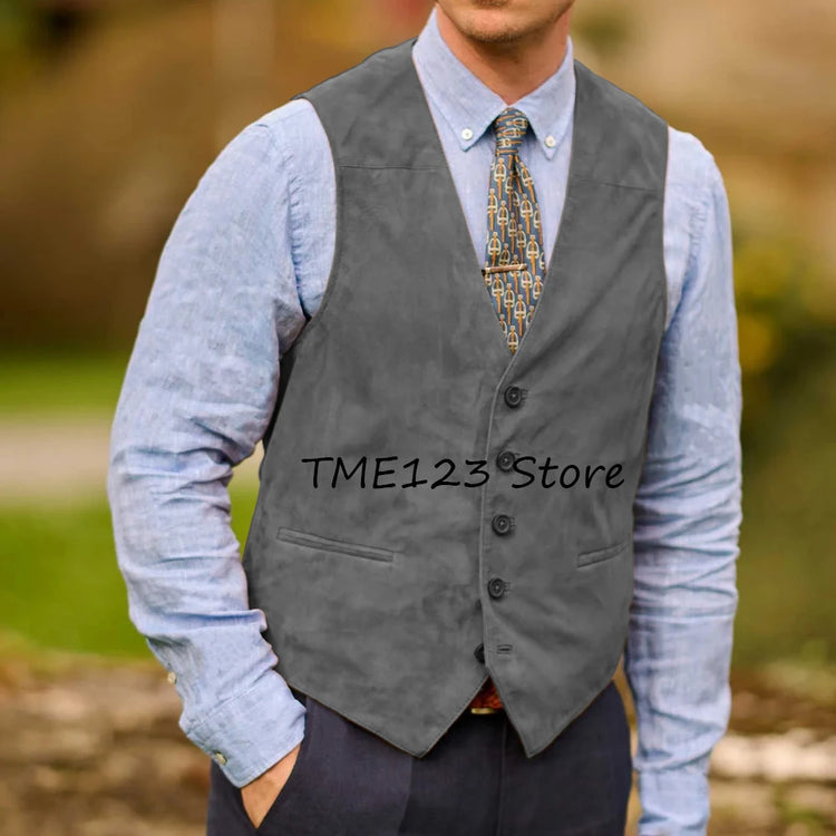 Men Suede Faux Leather Work Vest Utility Layering Vest