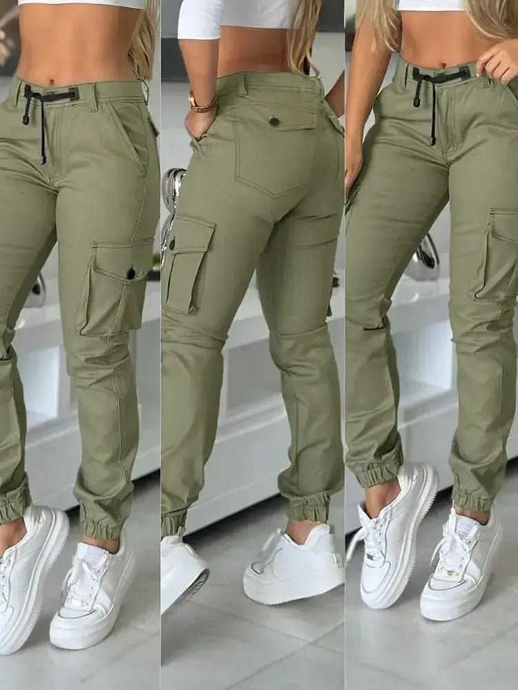 Slim Fit Cuffed Cargo Pants with Multiple Pockets 