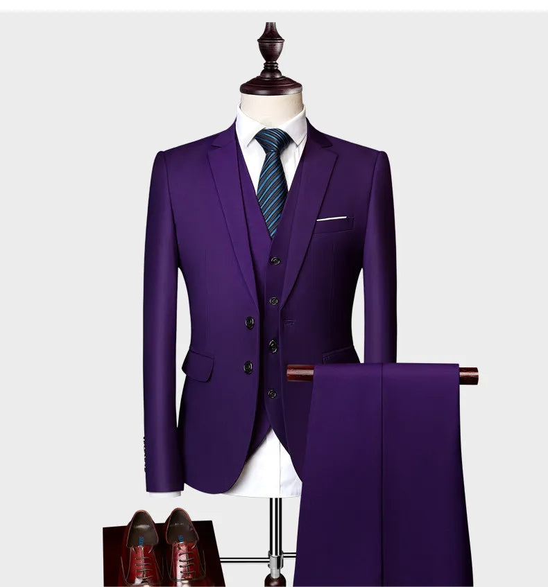 Men Slim Fit Luxury 3 Piece Wedding Suit Set Mens