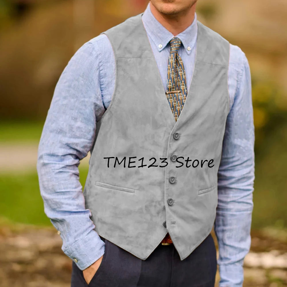 Men Suede Faux Leather Work Vest Utility Layering Vest