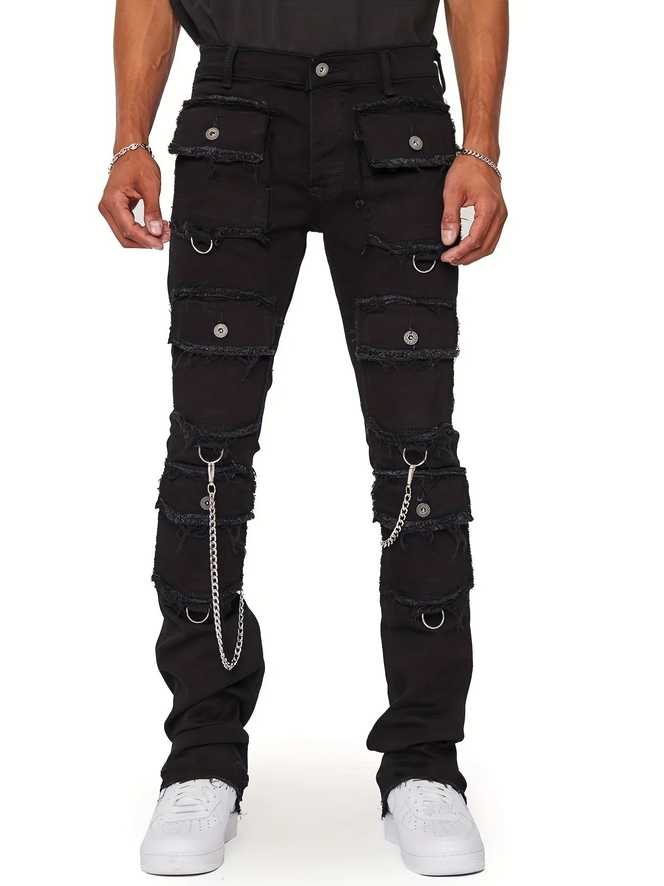  Multi Pockets Design Denim Cargo Pants 
