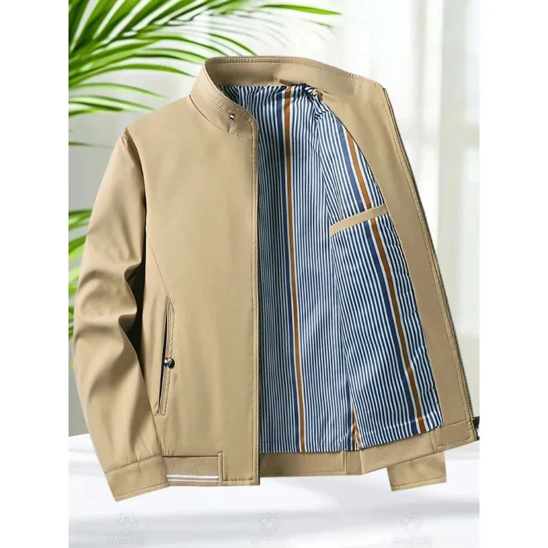 Mens Stand Collar Zip-Up Blazer Jacket