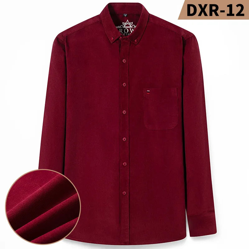 Cotton Corduroy Shirt Man 7XL Oversized Long Sleeve 