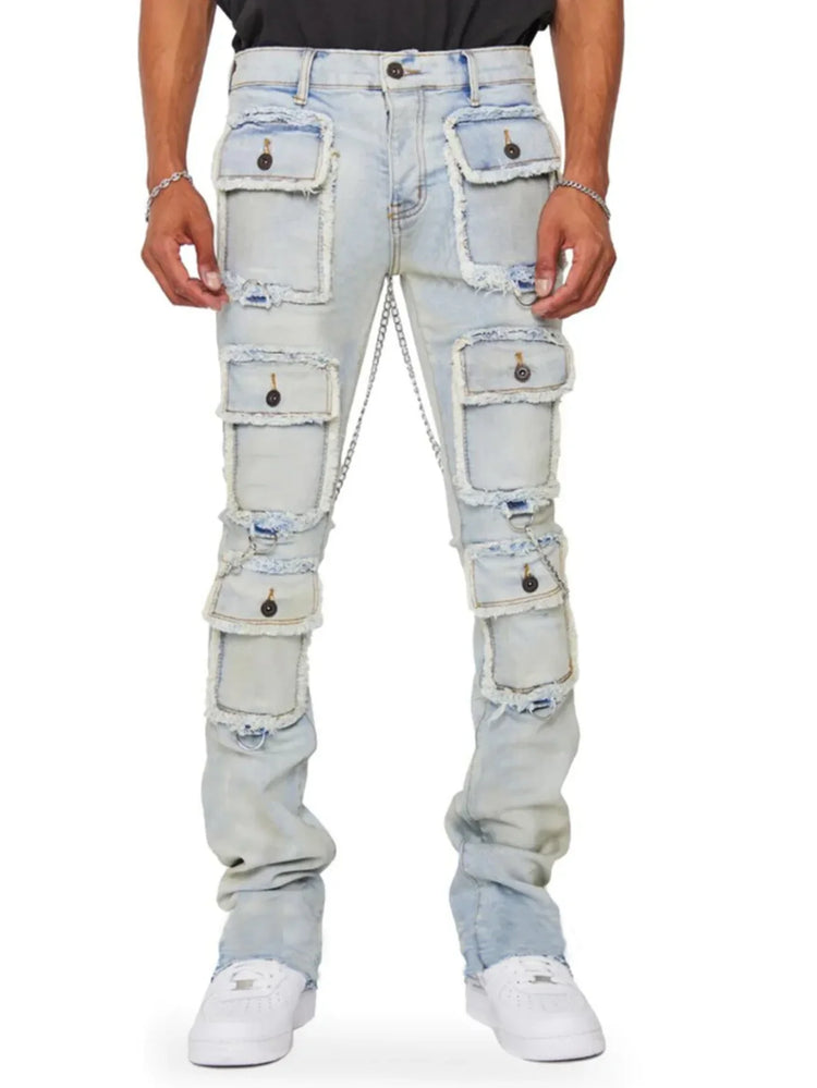  Multi Pockets Design Denim Cargo Pants 